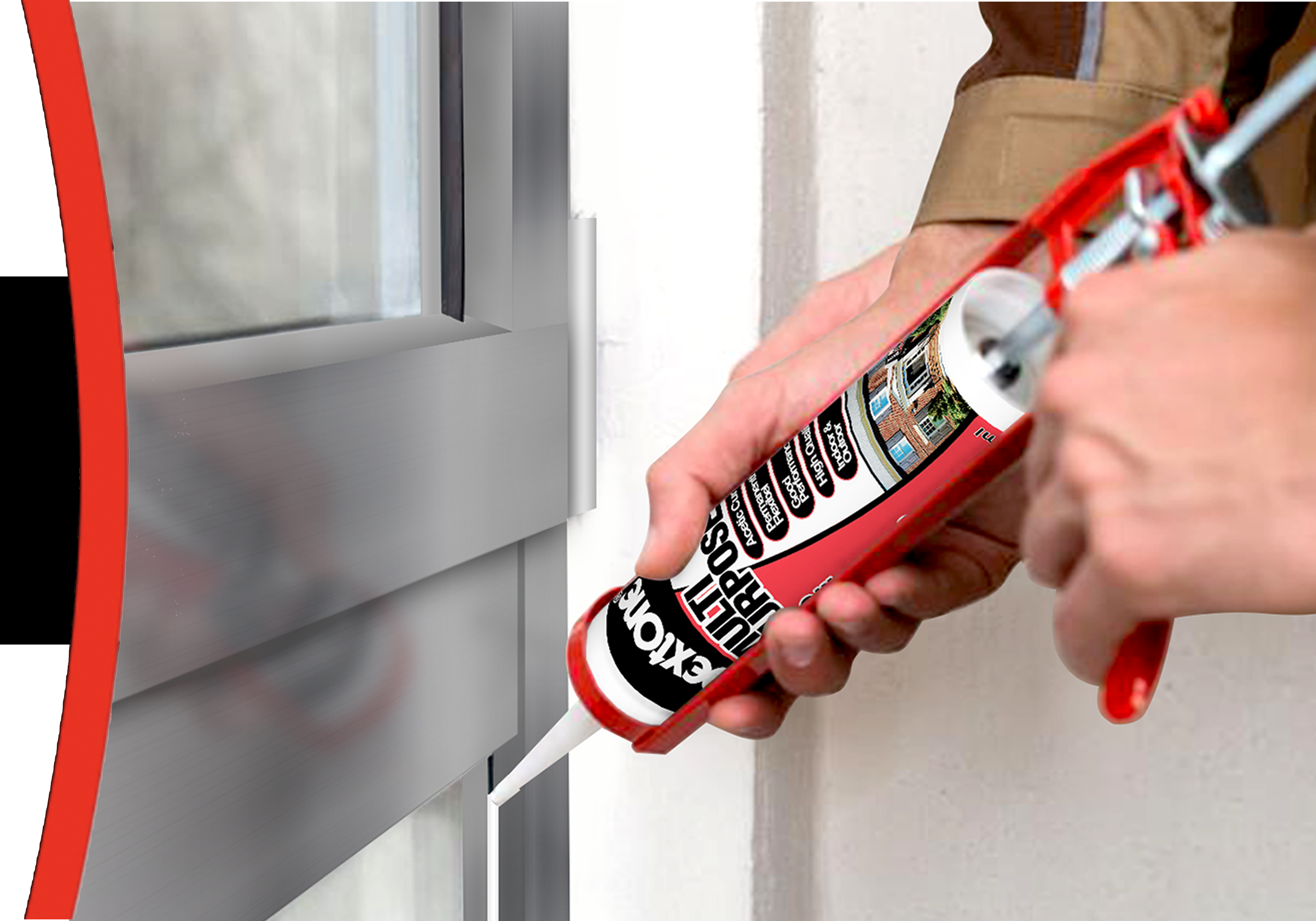 Hand applying Dextone adhesive to window frame